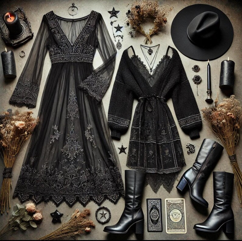 Witch Fall Wardrobe Black Boho Witchy Thrift Bundle | Gothic Boho Clothing | Witchcore Fall Outfit | Dark Academia Thrift Box - Women’s size Small