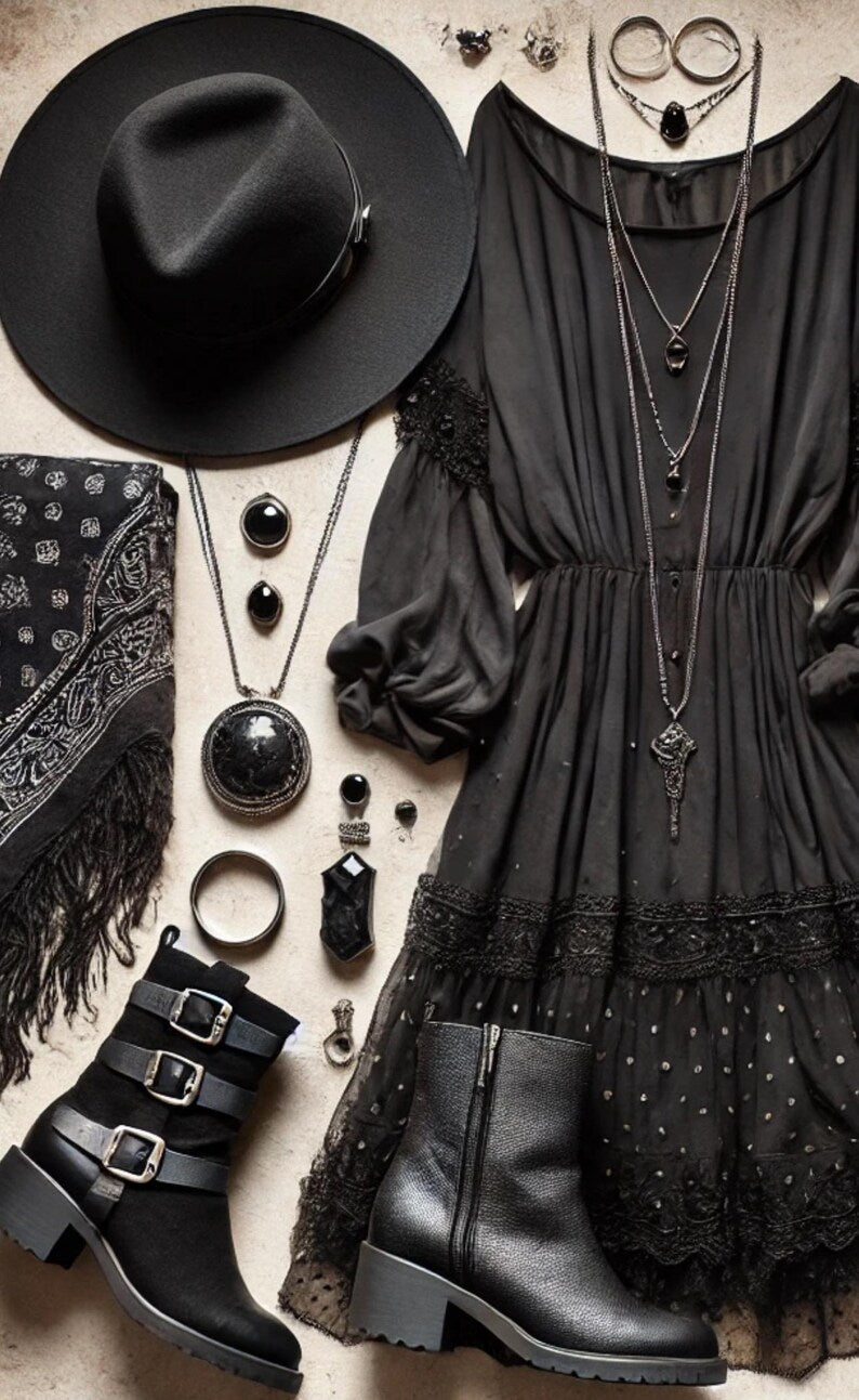 Witch Fall Wardrobe Black Boho Witchy Thrift Bundle | Gothic Boho Clothing | Witchcore Fall Outfit | Dark Academia Thrift Box - Women’s size Small