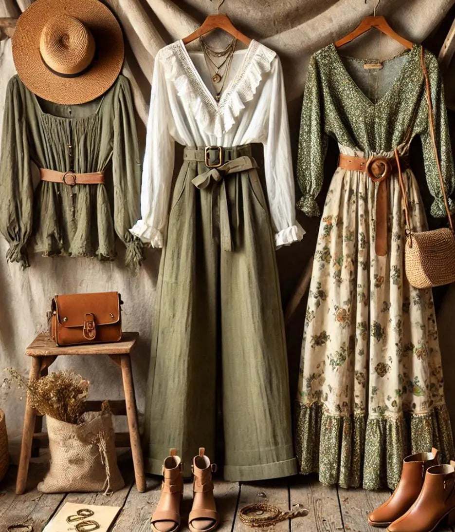 Linen Clothing bundle Cottagecore Dress & Boho Wide Leg Pants Farmhouse Fashion Outfits | Rustic Vintage Inspired Style handmade
~ Women’s Size MEDIUM