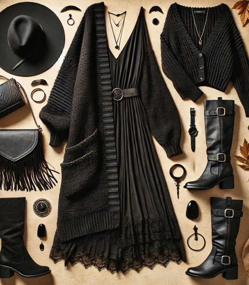 Witch Fall Wardrobe Black Boho Witchy Thrift Bundle | Gothic Boho Clothing | Witchcore Fall Outfit | Dark Academia Thrift Box - Women’s size Small