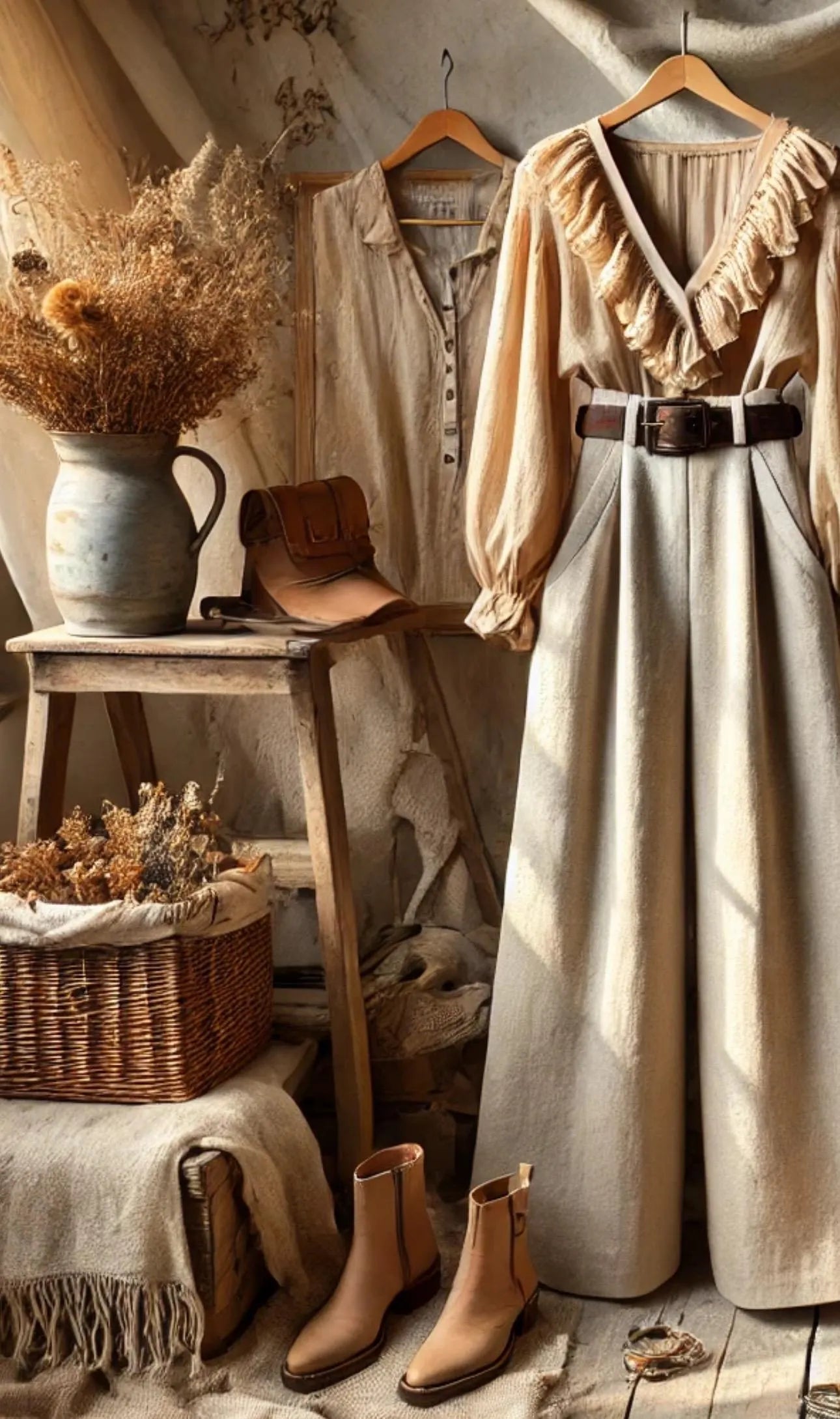 Linen Clothing bundle Cottagecore Dress & Boho Wide Leg Pants Farmhouse Fashion Outfits | Rustic Vintage Inspired Style handmade
~ Women’s Size MEDIUM