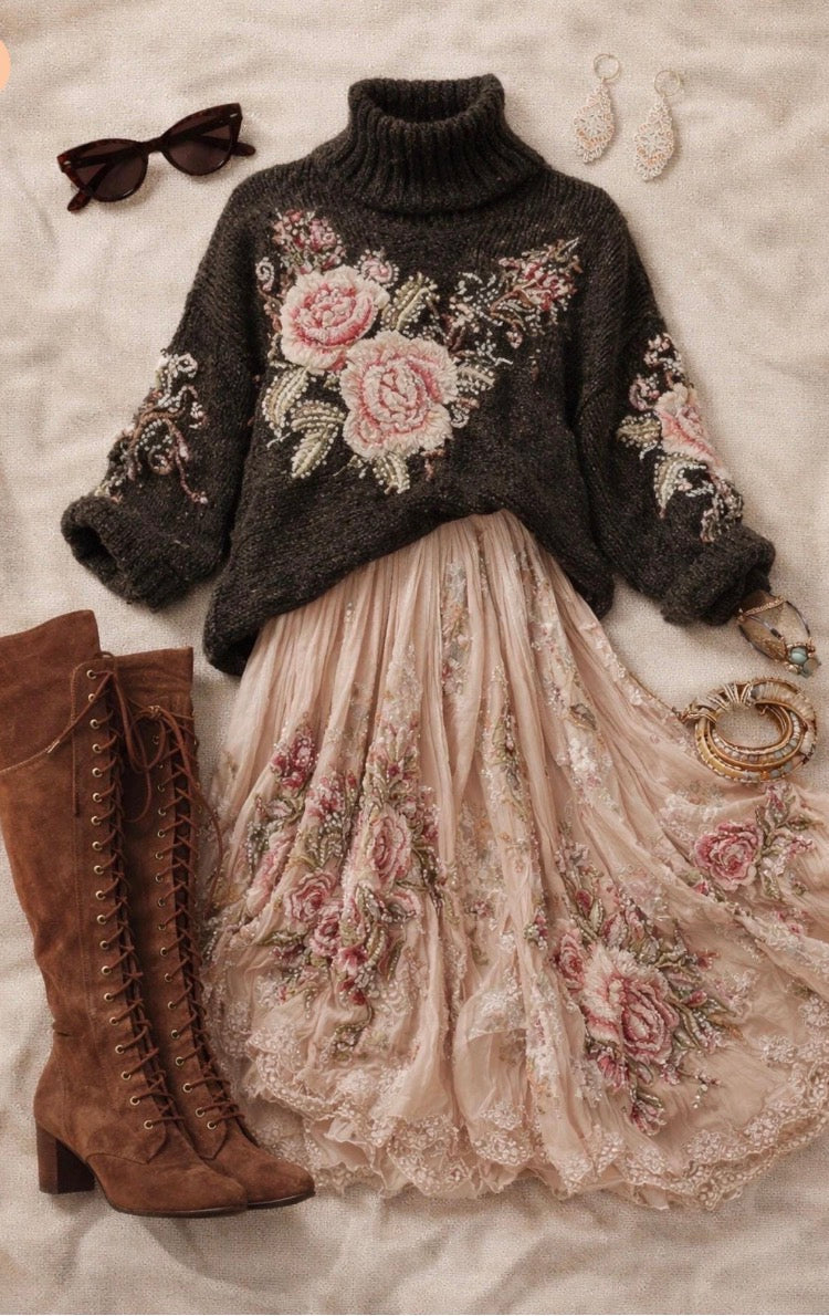 hiipie bohemian dress Boho hippie festival Thrift Bundle boho Fits XS–1X (up to in store size 10 line Sequin Tiered Ruffle Color:nude/ivory lace