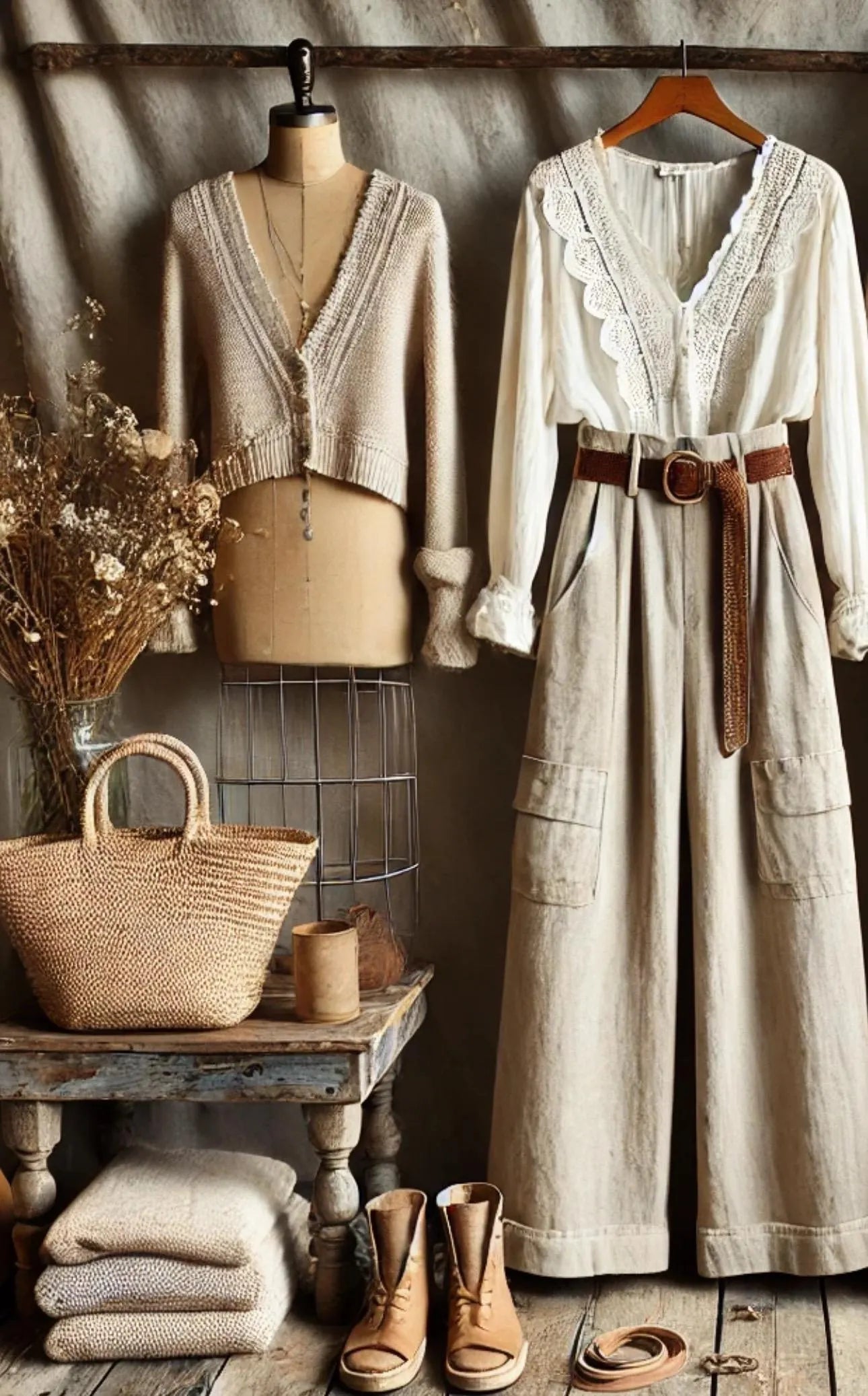 Linen Clothing bundle Cottagecore Dress & Boho Wide Leg Pants Farmhouse Fashion Outfits | Rustic Vintage Inspired Style handmade
~ Women’s Size MEDIUM