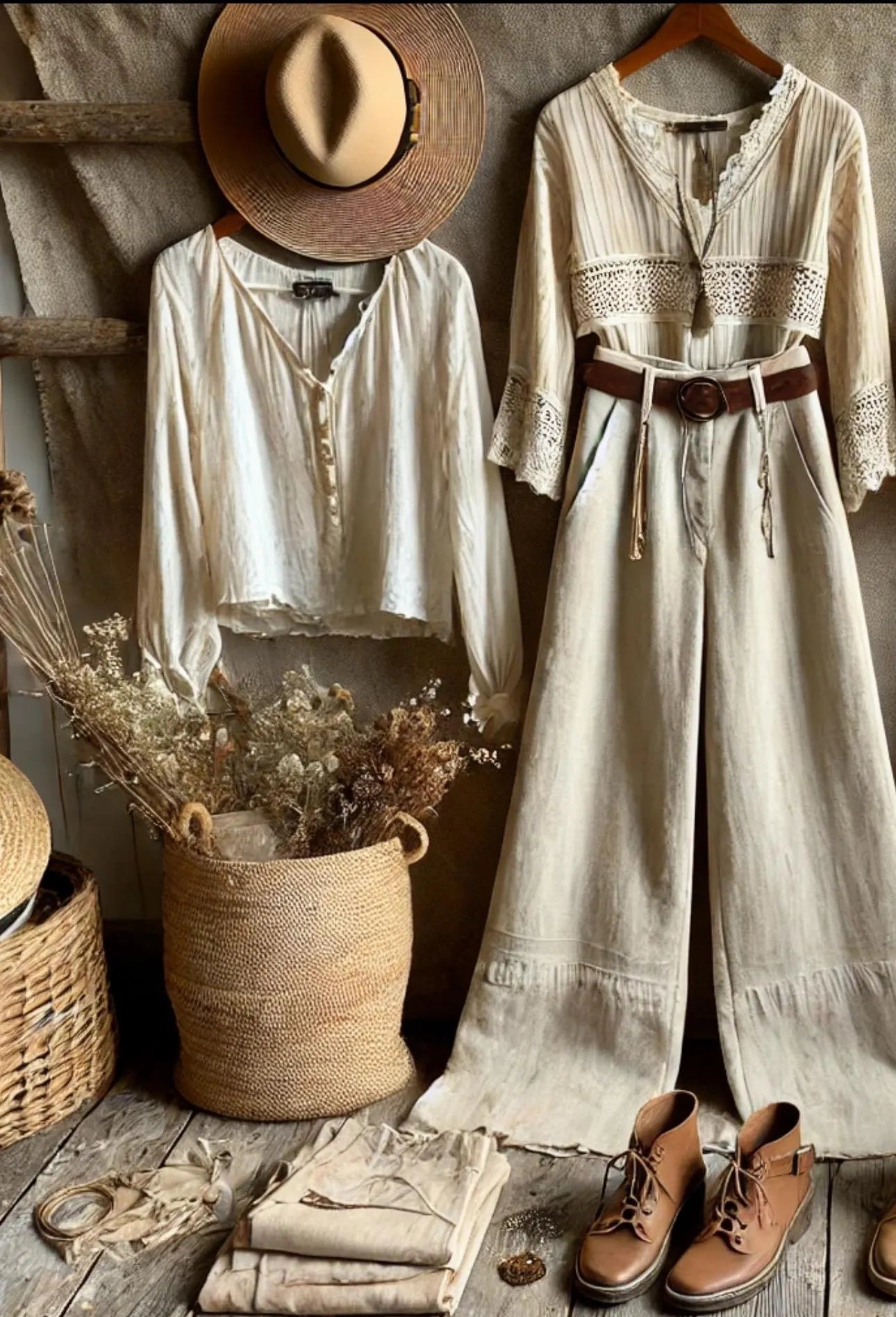 Linen Clothing bundle Cottagecore Dress & Boho Wide Leg Pants Farmhouse Fashion Outfits | Rustic Vintage Inspired Style handmade
~ Women’s Size MEDIUM