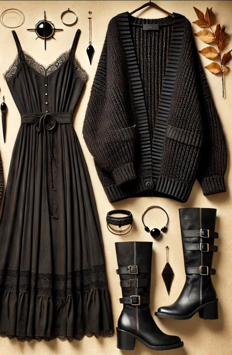 Witch Fall Wardrobe Black Boho Witchy Thrift Bundle | Gothic Boho Clothing | Witchcore Fall Outfit | Dark Academia Thrift Box - Women’s size Small