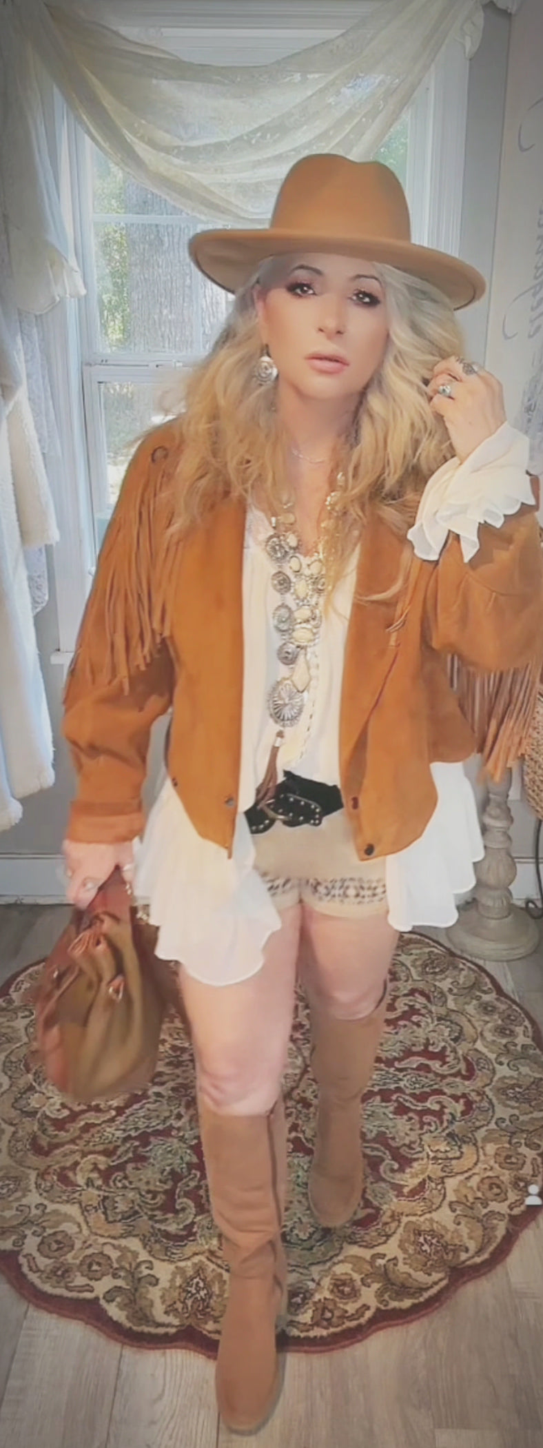 Vintage festival boho jacket, Cambridge suede jacket 80s medium