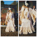 M L off the shoulder Stevie Nicks lace tunic rag doll top