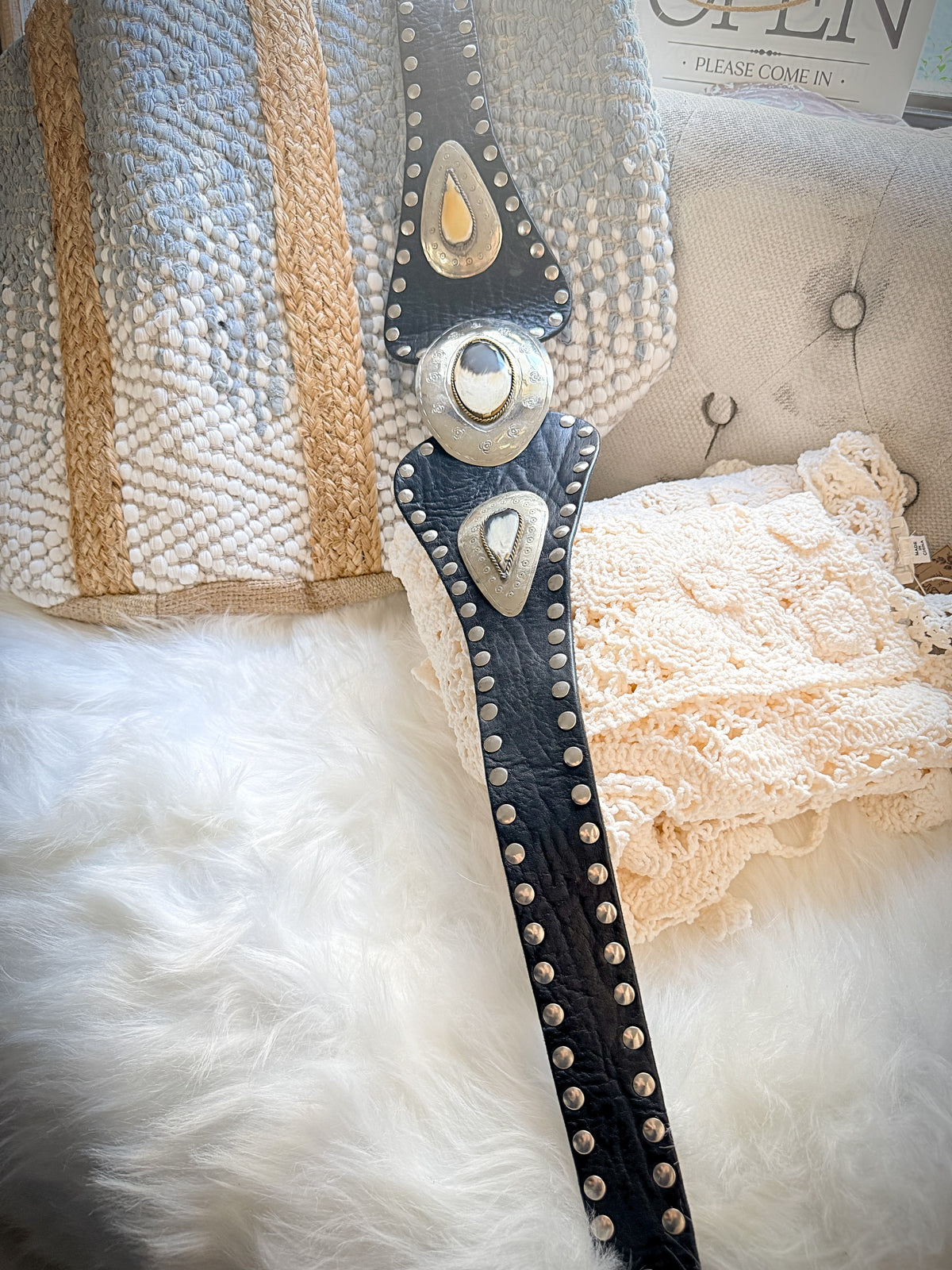 Black Leather Atlas Sash Belt