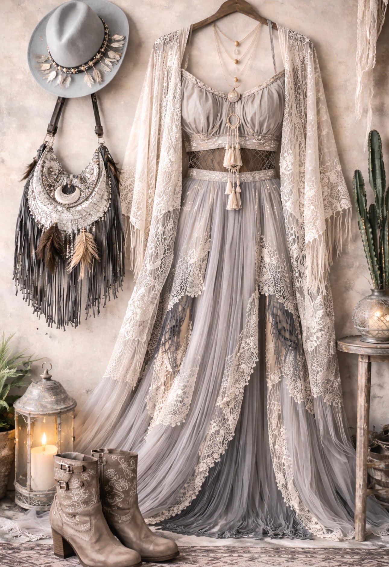 Festival boho bundle, white witch coven festival curated bundle clothing size large