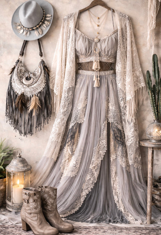 Festival boho bundle, white witch coven festival curated bundle clothing size small