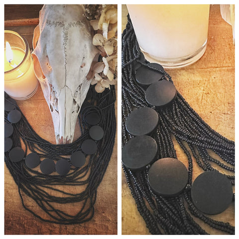 Gorgeous vintage black gypsy multi strand necklace, statement necklace, gypsy soul festival jewelry