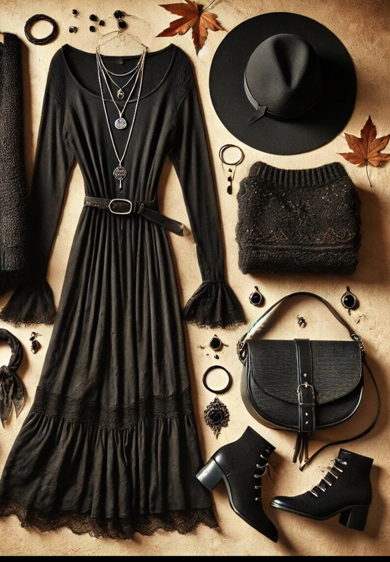 Witch Fall Wardrobe Black Boho Witchy Thrift Bundle | Gothic Boho Clothing | Witchcore Fall Outfit | Dark Academia Thrift Box - Women’s size Small