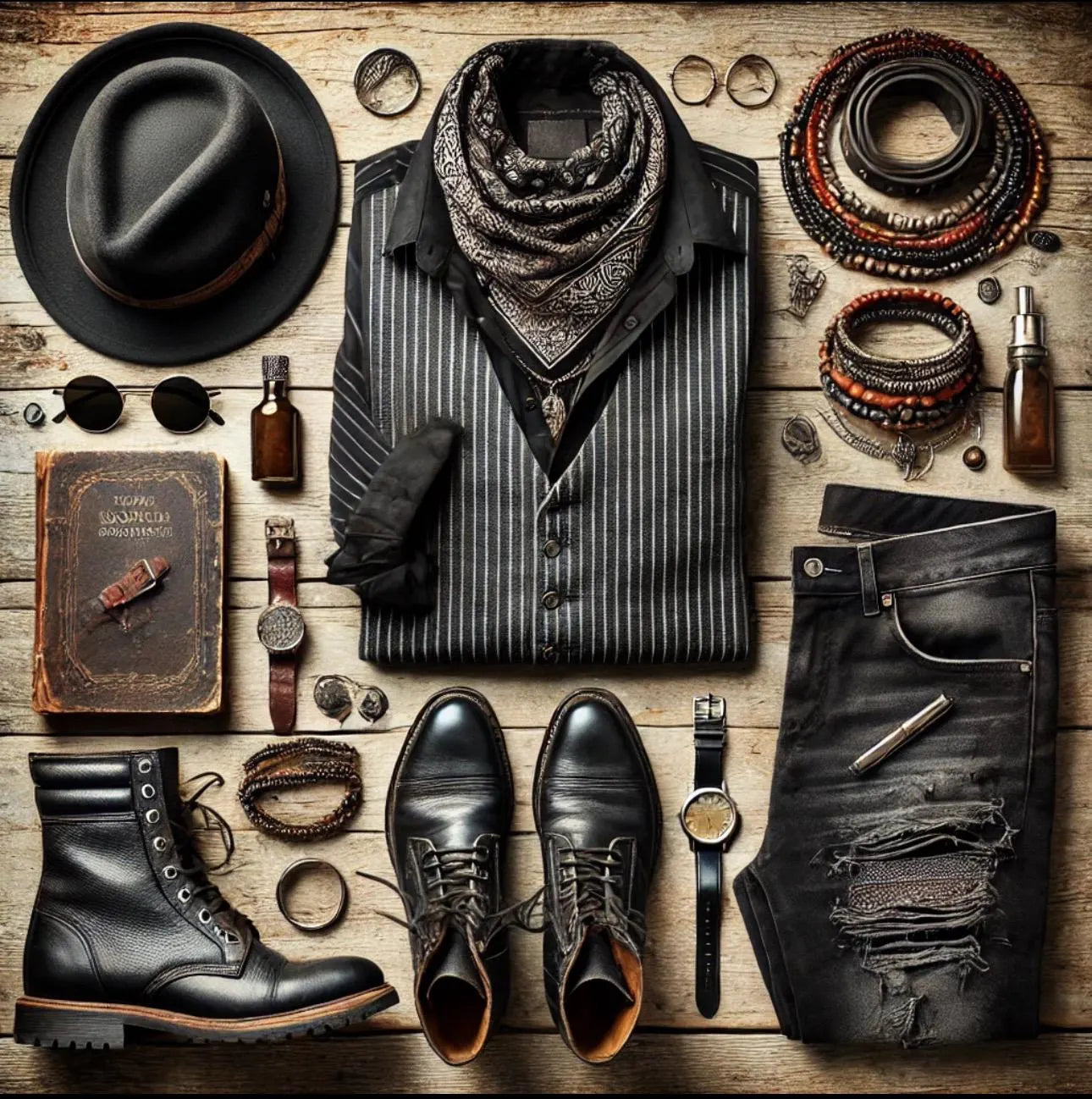 Bohemian Rocker Men’s Thrift Bundle | Vintage Artist Style | Nomad Poet Aesthetic | Layered Indie Rock Fashion One-of-a-Kind Menswear (Sample Bundle)