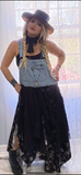 Black boho lace maxi overall dress, bohemian festival looks S M
