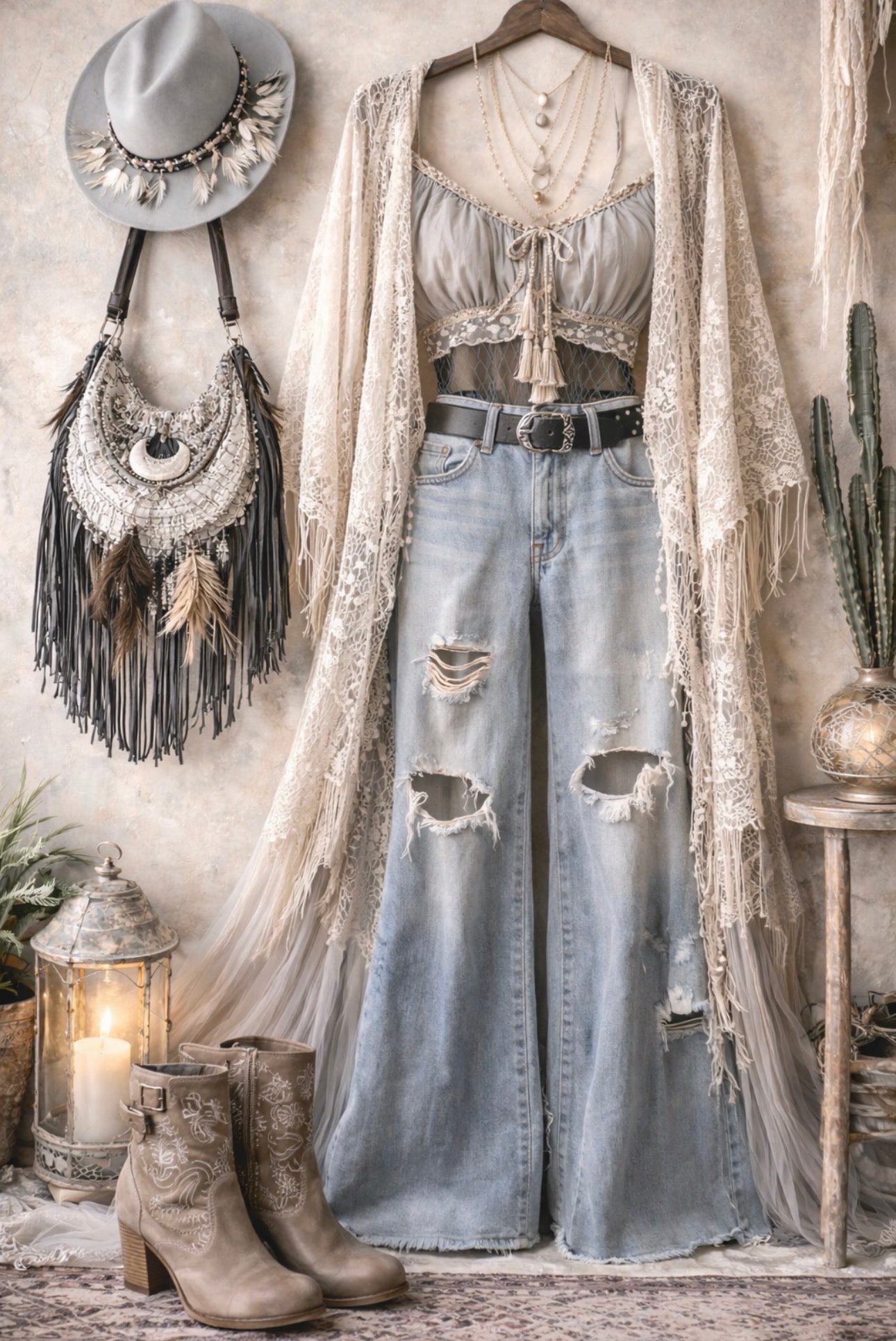 Festival boho bundle, white witch coven festival curated bundle clothing size large