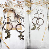 Star and moon celestial earrings, gypsy soul drop earrings, French hook, true rebel clothing