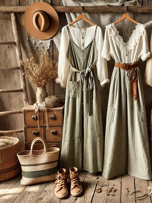 Linen Clothing bundle Cottagecore Dress & Boho Wide Leg Pants Farmhouse Fashion Outfits | Rustic Vintage Inspired Style handmade
~ Women’s Size SMALL