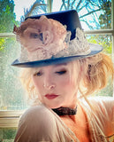 Box hat, black box hat with flower, French chic, French girl