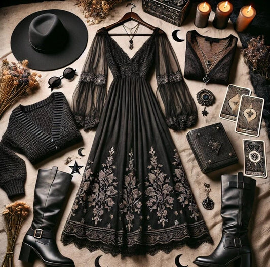 Witch Fall Wardrobe Black Boho Witchy Thrift Bundle | Gothic Boho Clothing | Witchcore Fall Outfit | Dark Academia Thrift Box - Women’s size Small