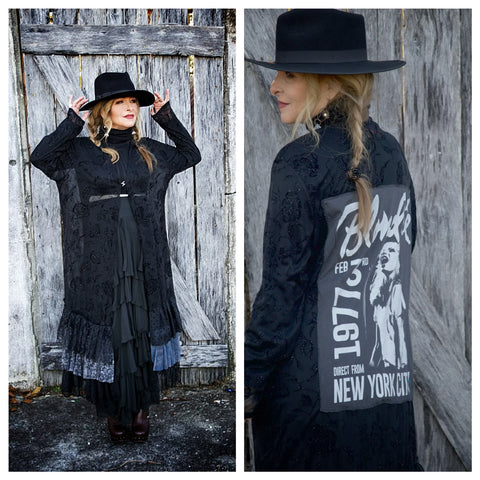 80s Blondie lace kimono, rock n roll duster chic L