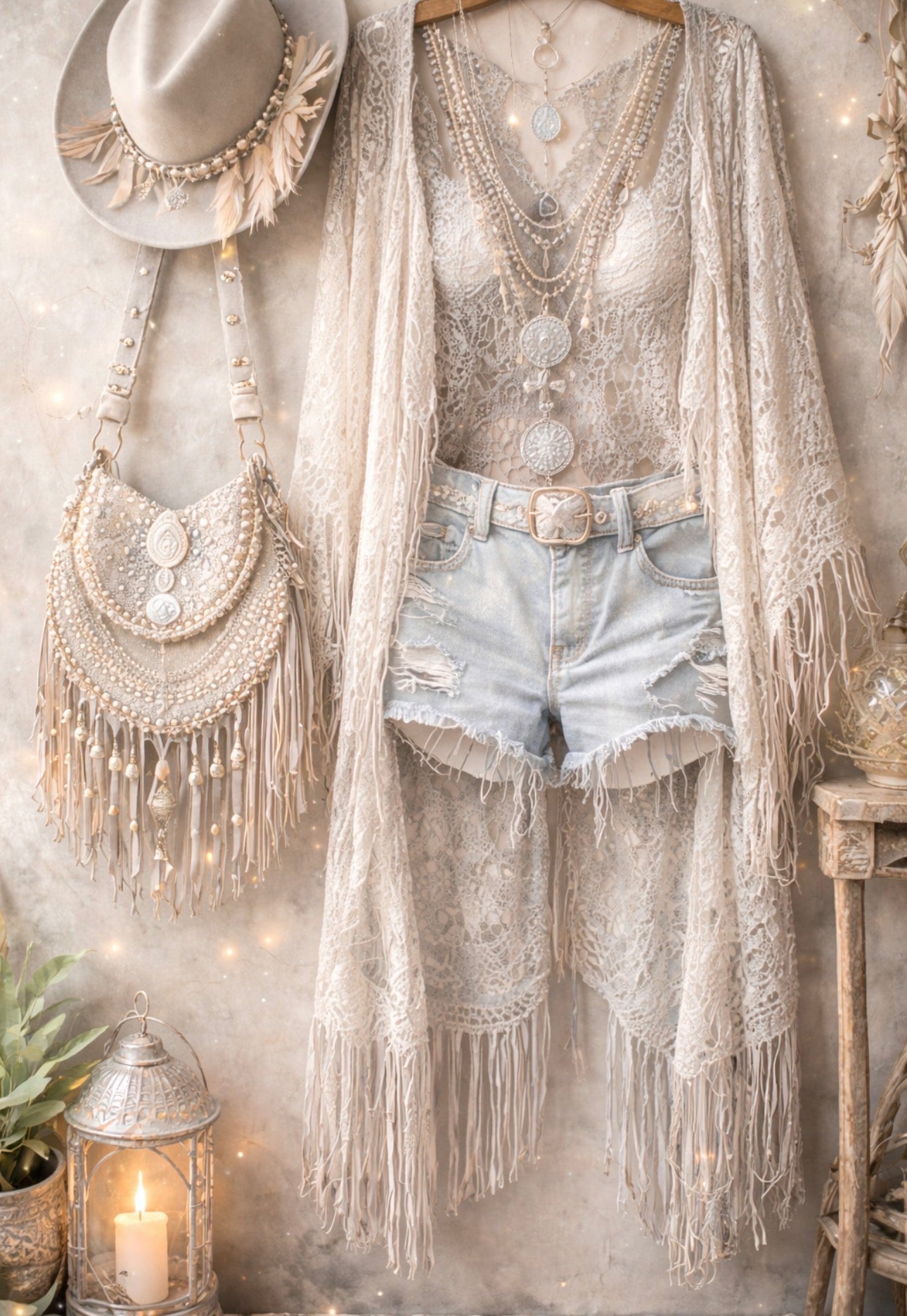 Festival boho bundle, white witch coven festival curated bundle clothing size large