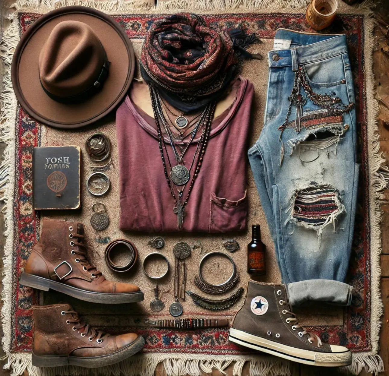 Bohemian Rocker Men’s Thrift Bundle | Vintage Artist Style | Nomad Poet Aesthetic | Layered Indie Rock Fashion One-of-a-Kind Menswear (Sample Bundle)