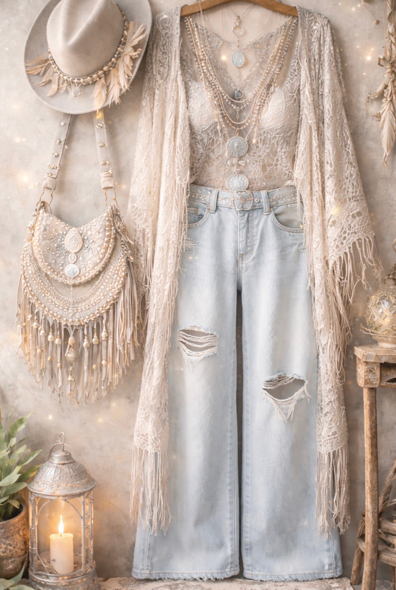 Festival boho bundle, white witch coven festival curated bundle clothing size large