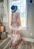 Vintage Saks ruffle duster, peach pink, ribbon sleeves absolutely beautiful, M