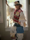 Ruffle sleeve flannel rose top, poncho, cottage core Med Large