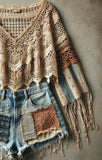 Boho fringed top crochet hippie chic one of a kind shirt M L