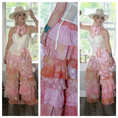 Pink ruffle pants, country stagecoach ruffle pants, romantic cottage core S