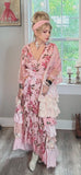 Pink ruffle rose dress, romantic peony pink, shabby cottage core M