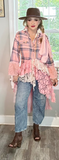 Rock n roll Duster, high low pink flannel duster, roses and Tom petty M L