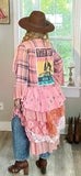 Rock n roll Duster, high low pink flannel duster, roses and Tom petty M L
