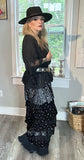Stevie Nicks black lace tiny roses velvet duster, med large gypsy soul bohemian kimono