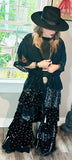 Stevie Nicks black lace tiny roses velvet duster, med large gypsy soul bohemian kimono