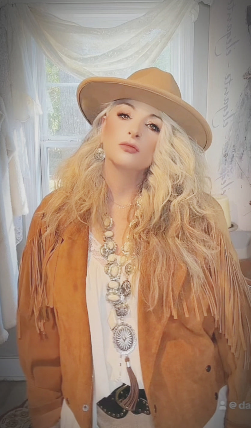 Vintage festival boho jacket, Cambridge suede jacket 80s medium