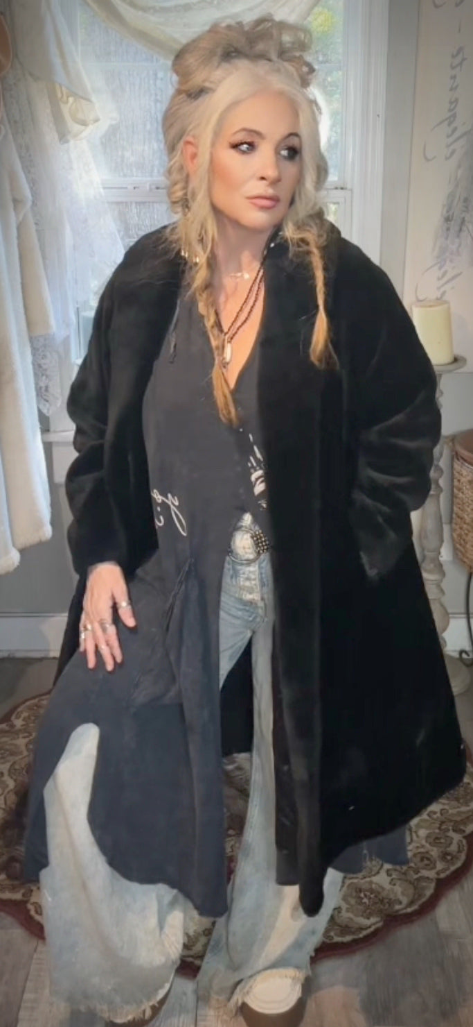 Vintage 90s faux For coat jacket mob wives aesthetic medium large