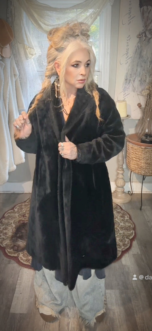 Vintage 90s faux For coat jacket mob wives aesthetic medium large