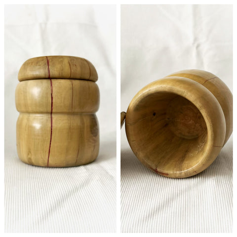 Artisan made wooden container, one of a kind, red accent
