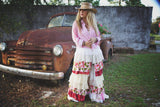 Pink ruffle duster, boho shabby, romantic fall kimono