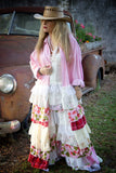 Pink ruffle duster, boho shabby, romantic fall kimono