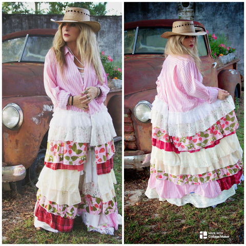 Pink ruffle duster, boho shabby, romantic fall kimono