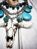 Turquoise and bull multi layered necklace