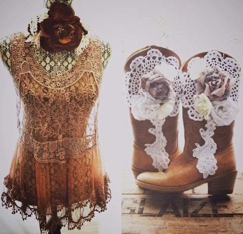 Size 8 boots with a free lace top, gypsy cowgirl, bohemian chic