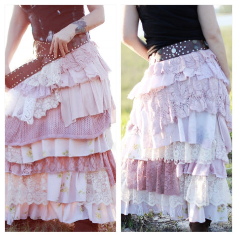 Bohemian angel shabby maxi skirt, cottage core skirt, M L
