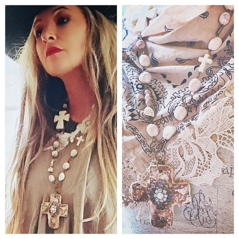 Beaded cross necklace, boho jewelry hand designed cross chain, True Rebel clothing